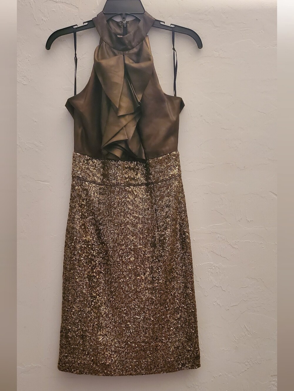 ANTONIO MELANI Bronze Metallic Ruffled Bodice Sequin Dress 4